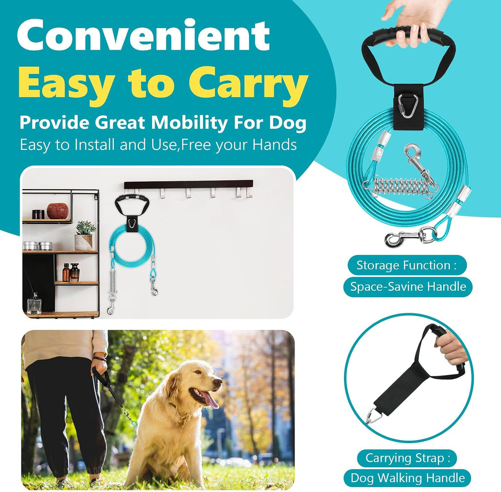 Supet Shock-Absorbing Dog Tie Out Cable & Stake for Backyard, Camping, Traveling, for Dogs up to 250Lbs, Durable Dog Tether/Leash,16ft
