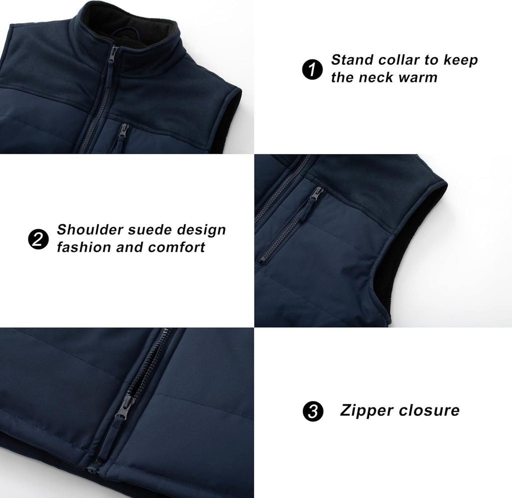 VtuAOL Men's Casual Fleece Lined Vest Outdoor Lightweight Vest Sleeveless Jacket for Travel Hiking