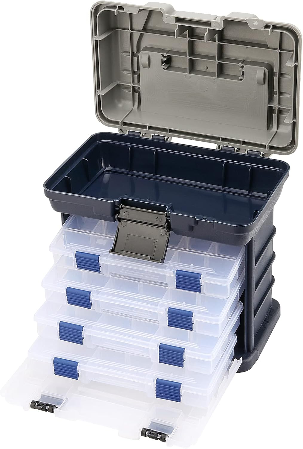 SINJEUN 4 Layers Fishing Tackle Box, Portable Fishing Tackle Storage Box, Fresh Water and Salt Water Tackle Box Kit Organizer for Fishing Accessories, 110 lbs Load Capacity