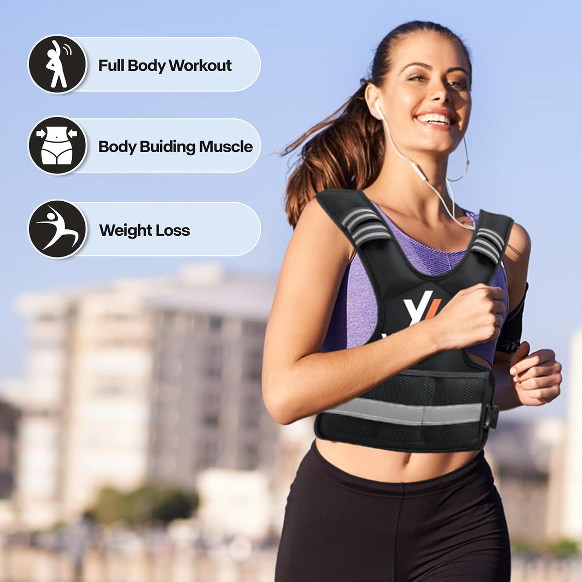 Weighted Vest Women Men - Adjustable Weighted Vest Woman with 6 Ironsand Weights, 4-10lb/11-20lb/21-32lb Vest for Walking, Running, Fitness, Strength Training, Workouts
