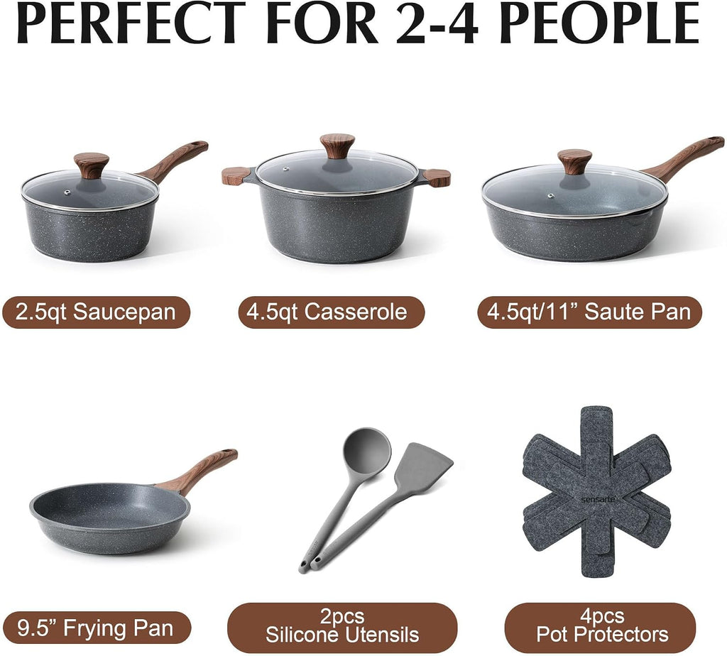 SENSARTE Nonstick Cookware Set 13 Pcs, Non Stick Pots and Pans Set