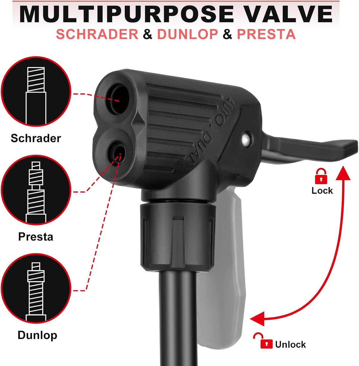 Hycline Bicycle Pump Durable Bike Floor Pump with Auto Dual Valve