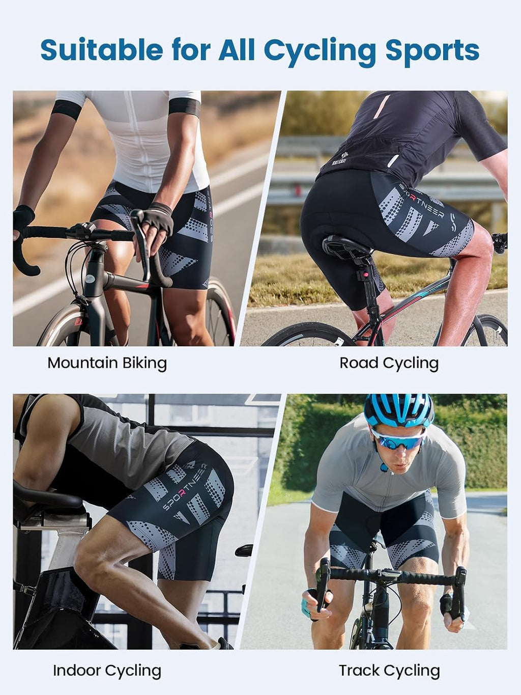 Sportneer Padded Bike Shorts for Men 4D Padding Mens Bicycle Cycling Biking Shorts UPF 50+ Breathable