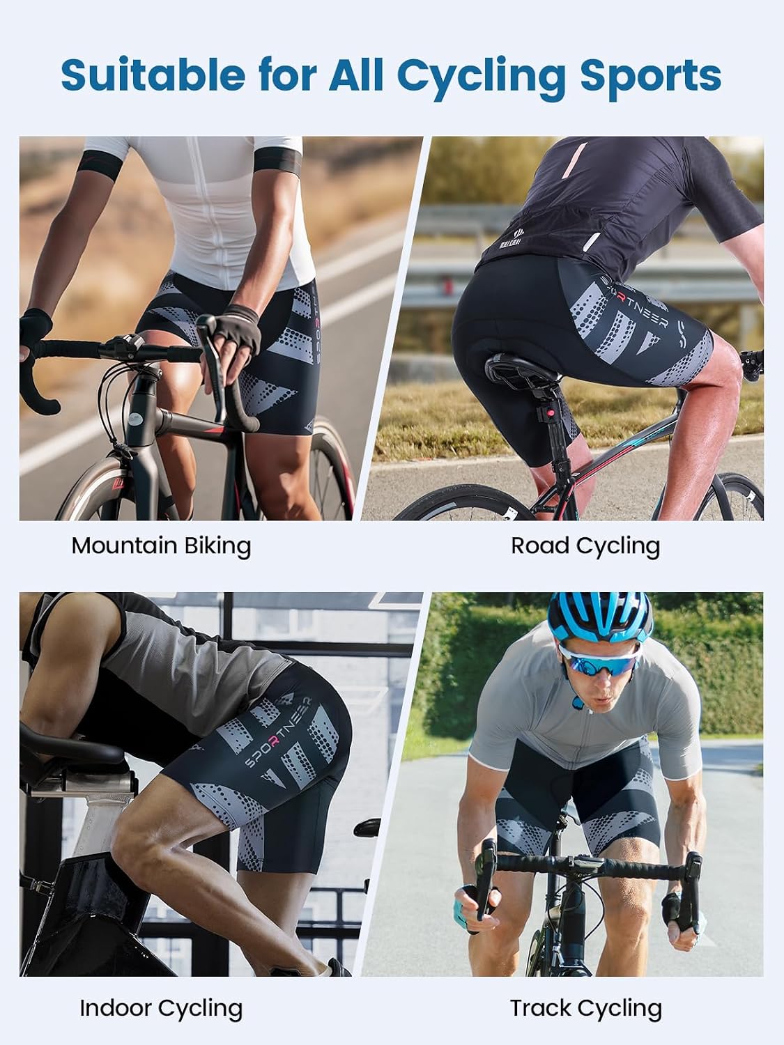Sportneer Padded Bike Shorts for Men 4D Padding Mens Bicycle Cycling Biking Shorts UPF 50+ Breathable
