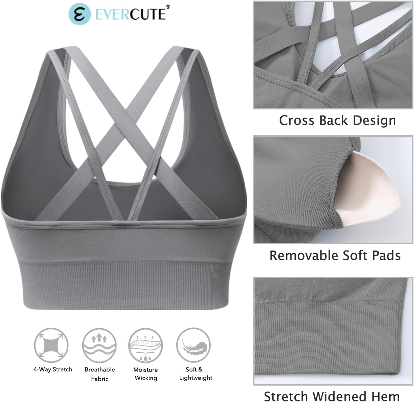 Women's Cross Back Sport Bras, Padded Strappy Seamless Low Impact 3-5 Pack