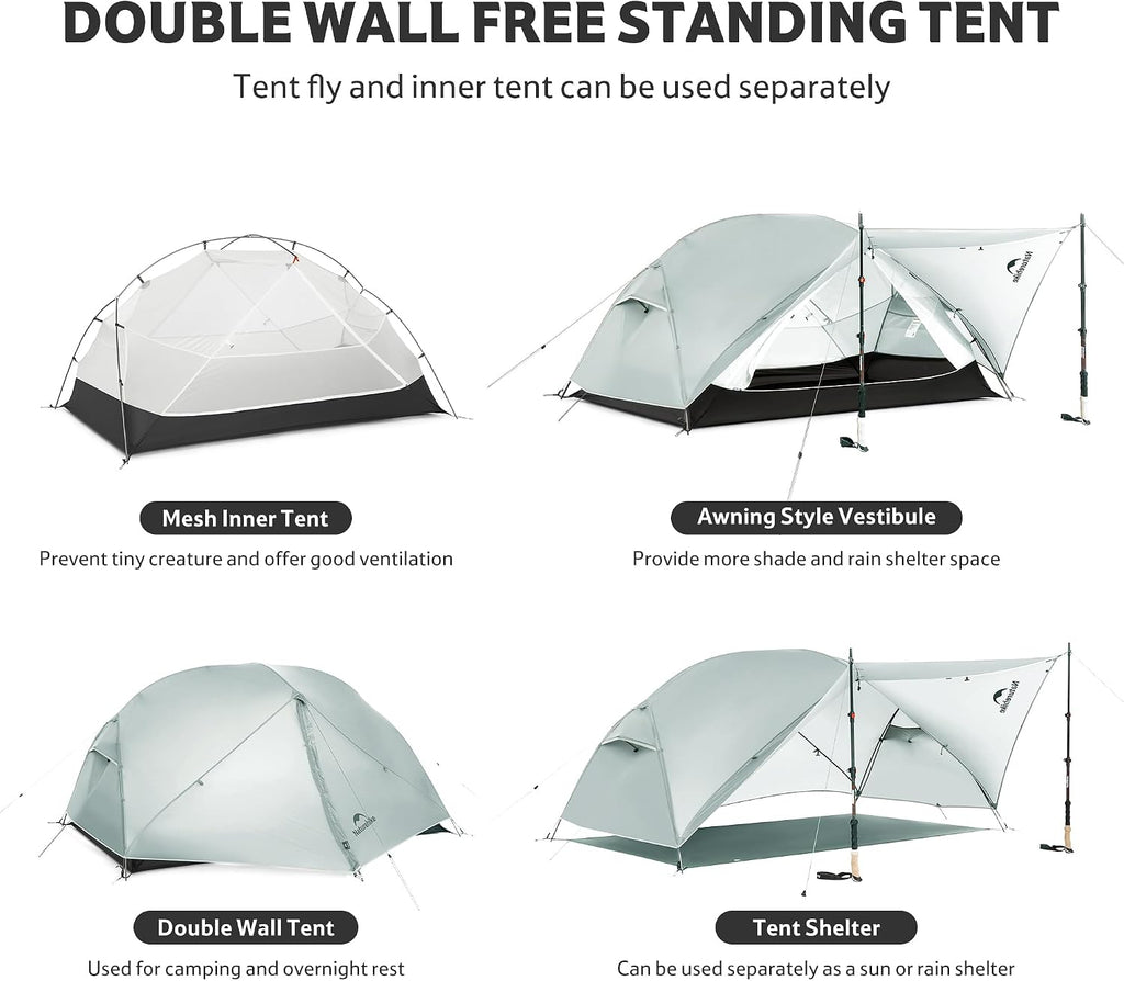 Naturehike Mongar Upgraded 1/2/3 Person Backpacking Tent,Waterproof Lightweight Camping Tent with Footprint
