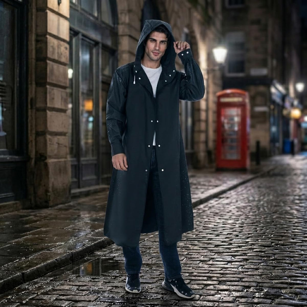 Men's Reusable EVA Raincoat Long Waterproof Trench Coat