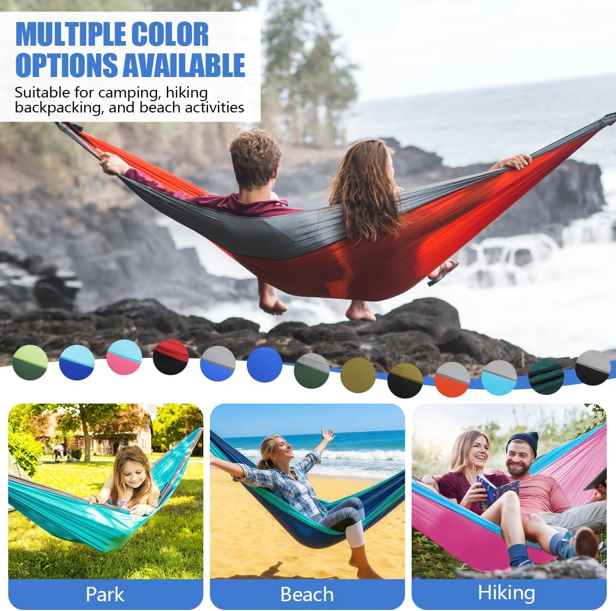 OBTANIM Camping Hammock 500lbs Portable Lightweight Single or Double Hammock with Tree Straps and Carry Bag for Camping Backpacking Hiking Travel Beach Outdoor Indoor (Dark Blue)