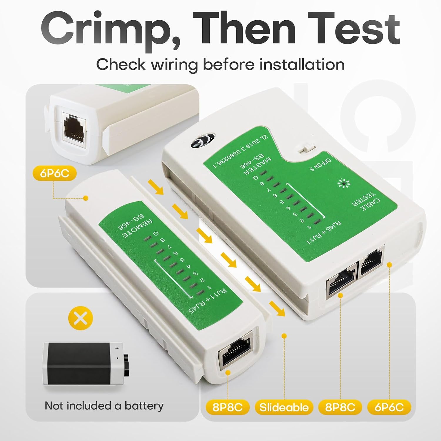 All-in-One RJ45 Crimp Tool Kit with Tester and Carrying Case, Pass Through Ethernet Crimper for Cat5 Cat5e Cat6, RJ11 RJ12 6P/8P, 50 Connectors and 50 Boots
