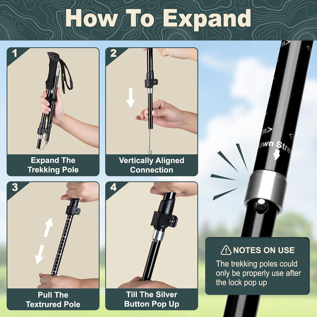 Trekking Poles for Hiking, 2Pcs Aircraft-Grade Aluminum Alloy Walking Sticks for Hiking, Hiking Sticks with EVA Foam Grip, Hiking Poles Collapsible Lightweight for Trekking, Camping