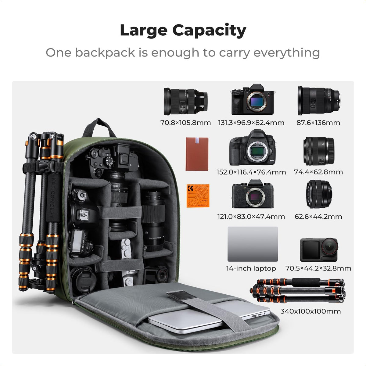 K&F CONCEPT Camera Backpack, DSLR/SLR/Mirrorless Photography Camera Bag
