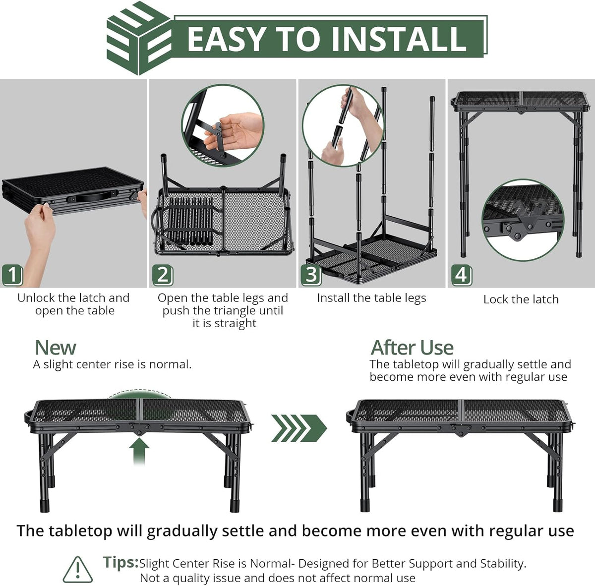 EYPINS Folding Grill Table,3-Height Camping Table,Heat-Resistant Mesh Top