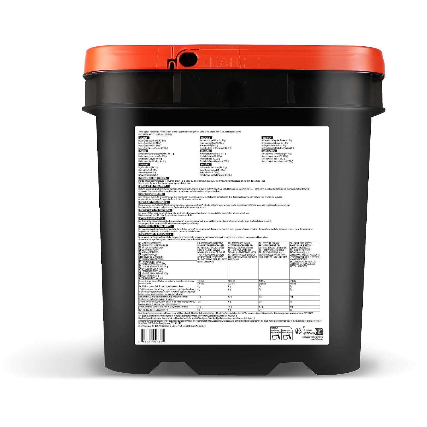 READYWISE Emergency Food Survival Supply Vegetables Bucket, 120 Servings
