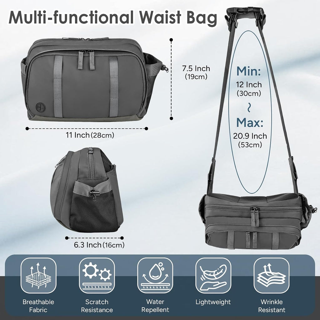 Large Crossbody Waist Bag Tactical Fanny Pack for Men Hip Bum Bag with Water Bottle Holder Adjustable Belt, Workout Traveling Casual Running Hiking Cycling