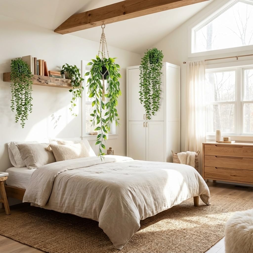 5 Pack Fake Plants - Artificial Hanging Plants & Small Potted Faux Eucalyptus Fern Ivy, UV Resistant Maintenance-Free, for Shelf Wall Desk Home Office Bathroom Indoor Outdoor Decor
