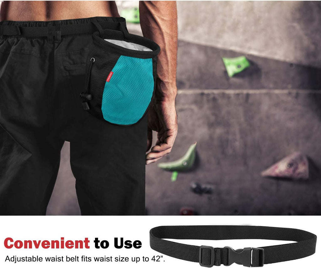 Moko Rock Climbing Chalk Bag, Bouldering Chalk Pot Bucket with Adjustable Belt & Carabiner Drawstring Climbing Gear