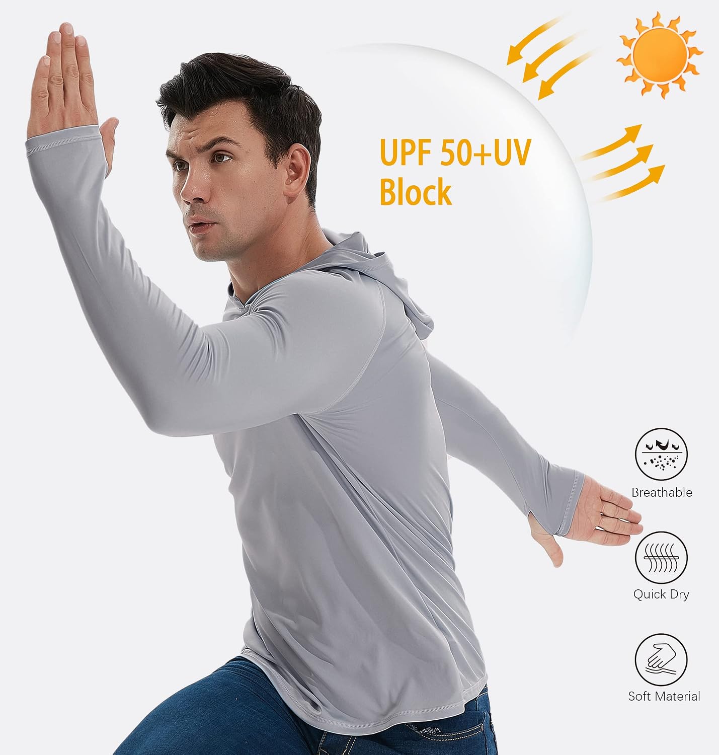 3 Pack Men's UPF 50+ Sun Protection Shirts Fishing Hoodie Long Sleeve