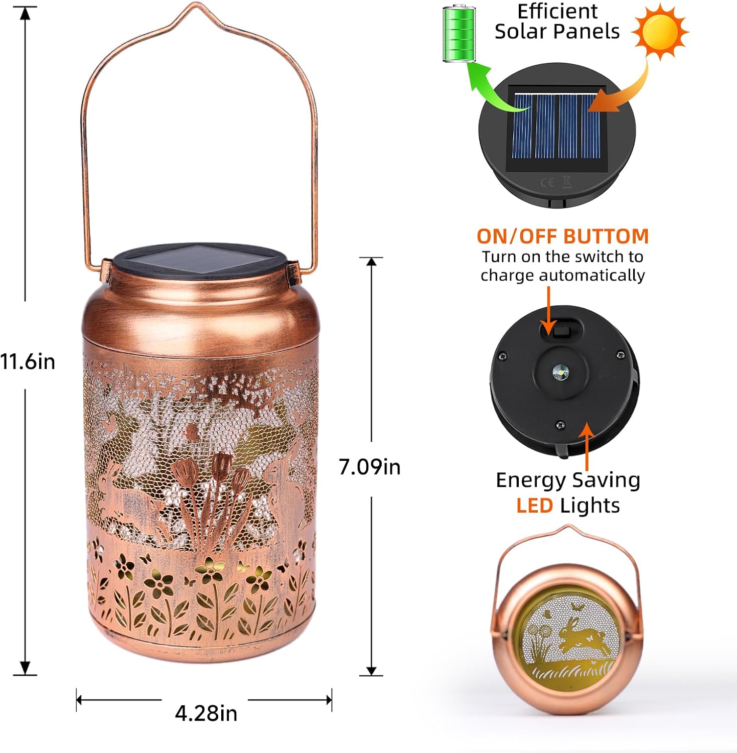 Fathers Day Gifts Rabbit Solar Lanterns Outdoor Waterproof,Hanging Bunny Solar Lights Metal Decoration Outside for Yard,Patio,Porch, Pathway, Lawn Garden Decor Lantern Gifts for Women Mom