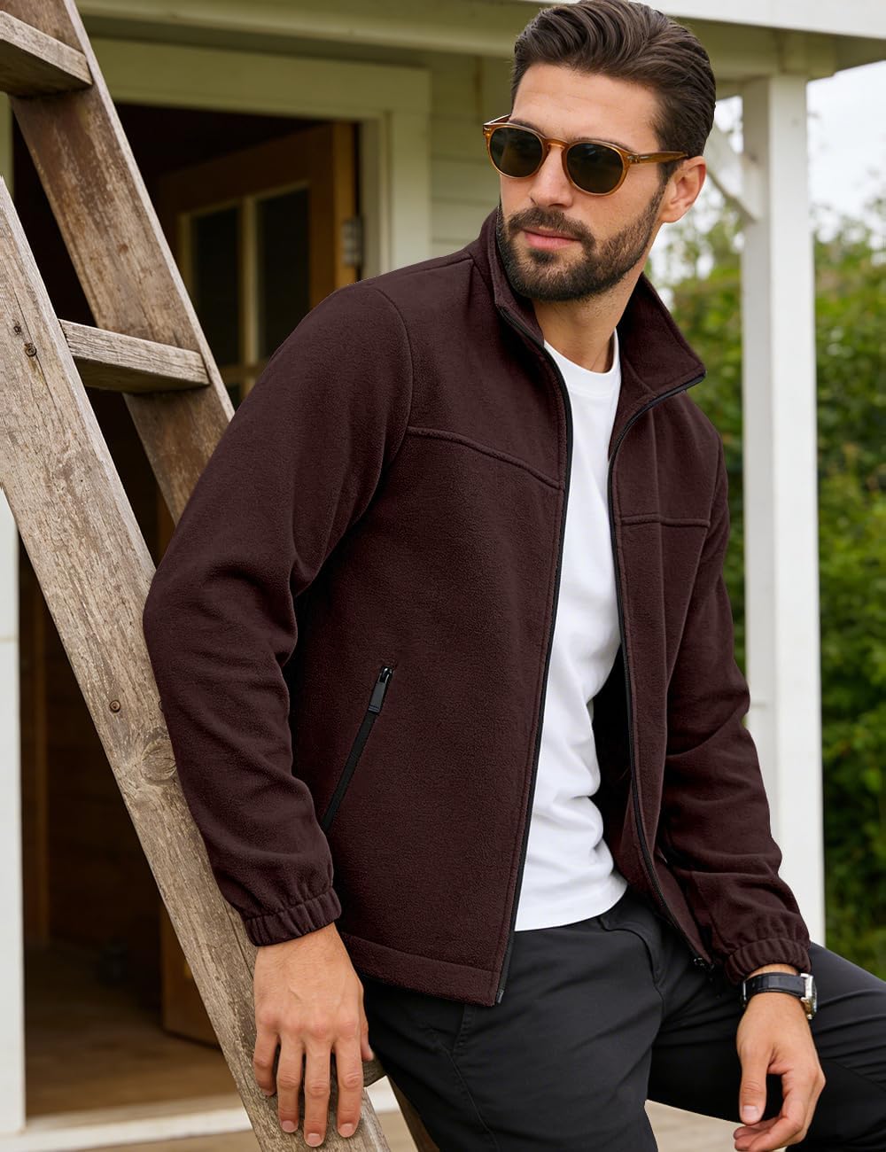Mens Polar Fleece Jacket Full Zip Lightweight Casual Outdoor Jackets Stand Collar Warm Coats with Pockets