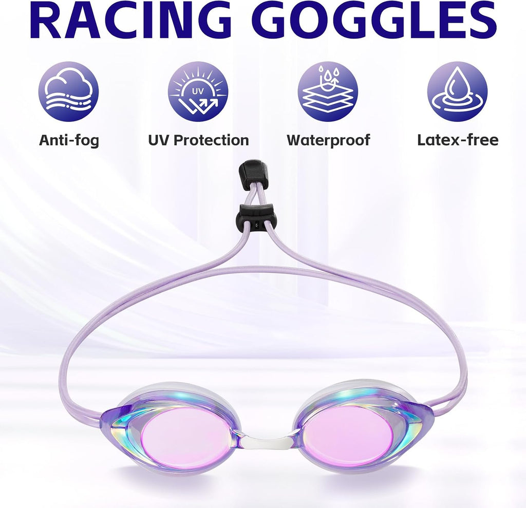 Racing Swim Goggles for Adult Men Women with Bungee Strap No Leaking