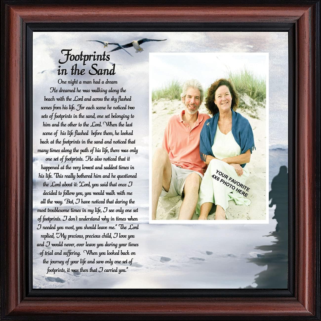 Footprints in the Sand Inspirational Wall Art, Beach Decor, Christian Gifts for Women and Men, Christian Wall Decor, Get Well Soon, Encouraging Scripture Wall Art, Framed Sympathy Gift 6703W