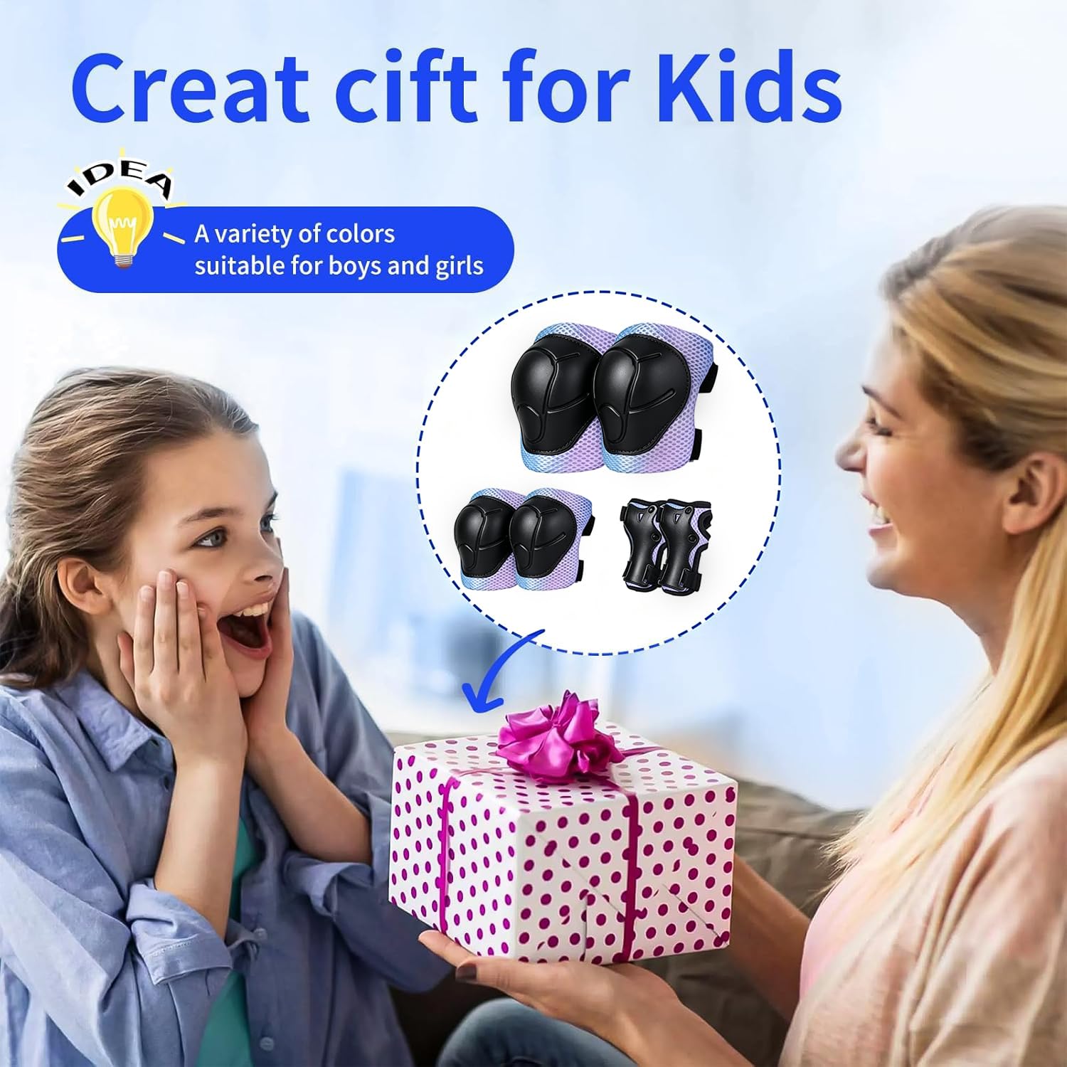 Gradient Color Kids Protective Gear Set Knee Pads for Kid 2-14 Years,W/ Adjustable Strap Kids/Youth Knee Pads Elbow Pads Wrist Guards Set for Inline Roller Skates,Cycling,BMX Bike,Skateboard,Scooter