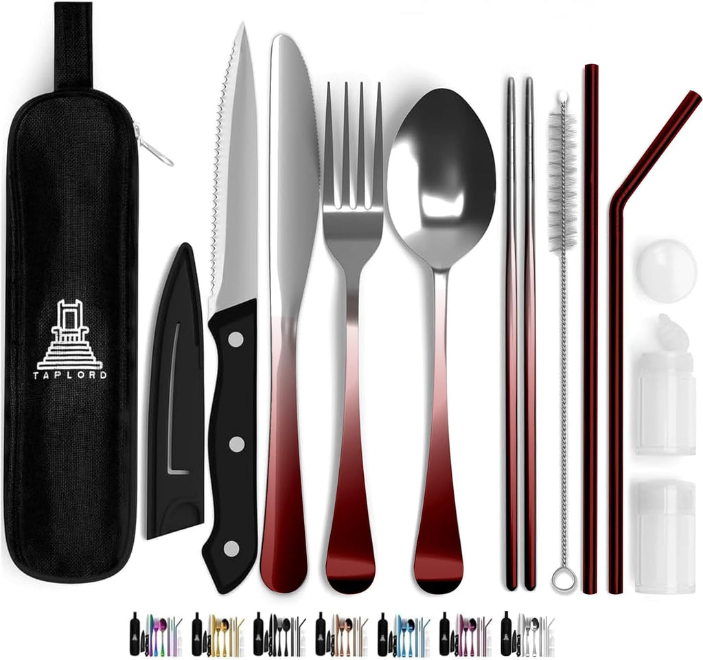 Travel Utensils With Case, 10 Pcs portable silverware set (Silver)