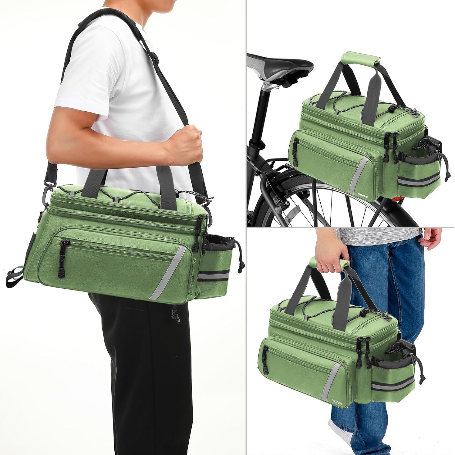 MOSISO Bike Rack Bag with Rain Cover, Bike Trunk Cooler Handag,Wllow Green