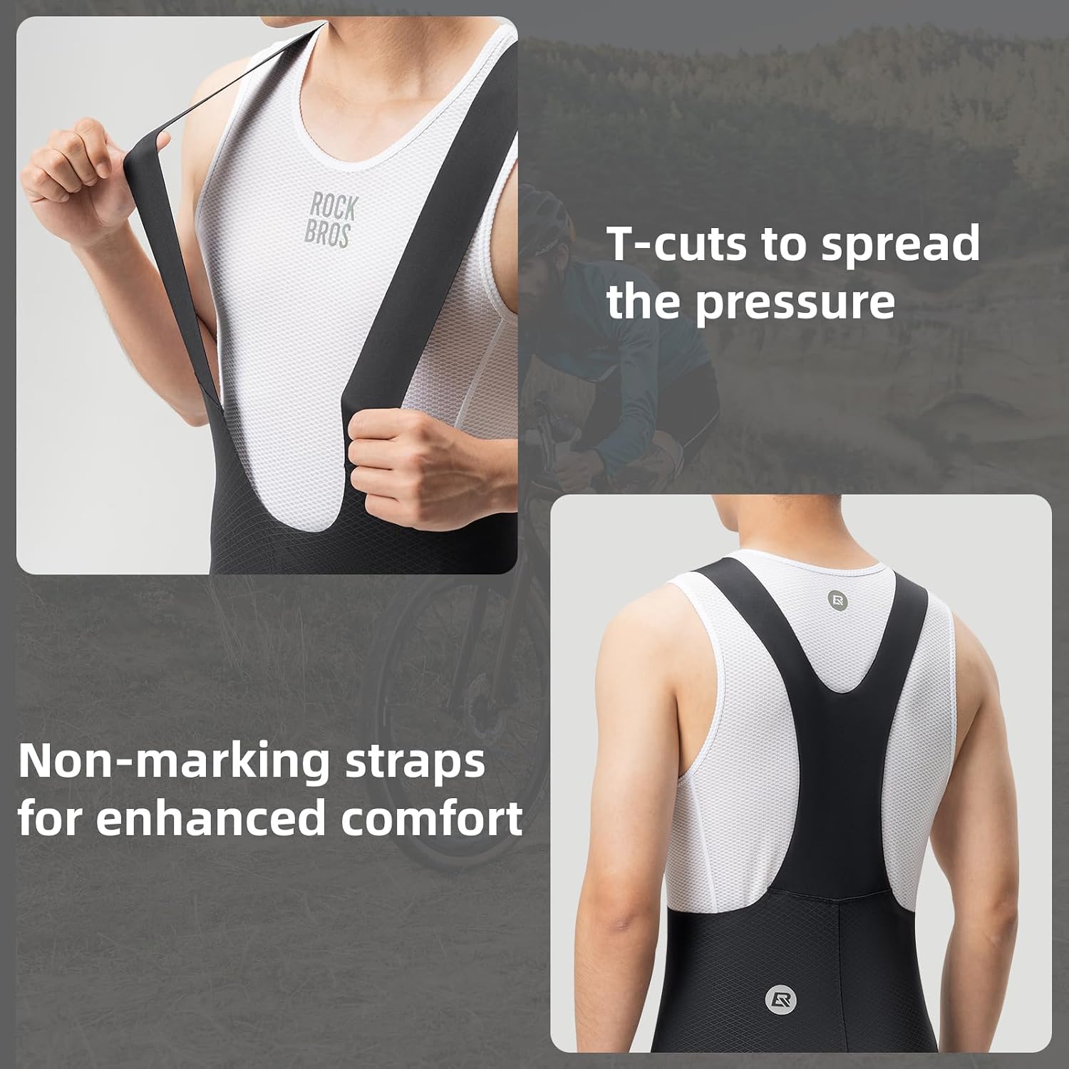 ROCKBROS Cycling Bib Shorts Men Padded Road Bike Shorts Breathable