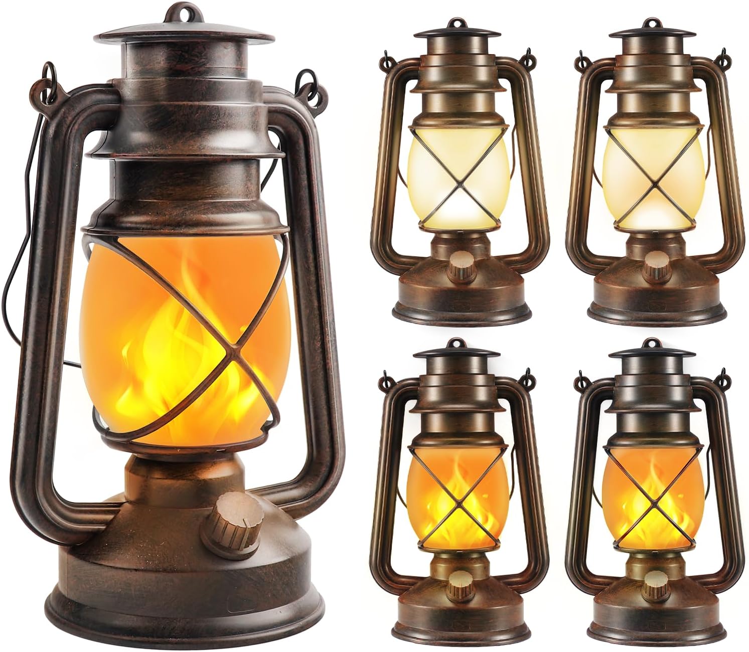 2 Pack Bronze Battery-Powered LED Lanterns with Flickering Flame and Remote