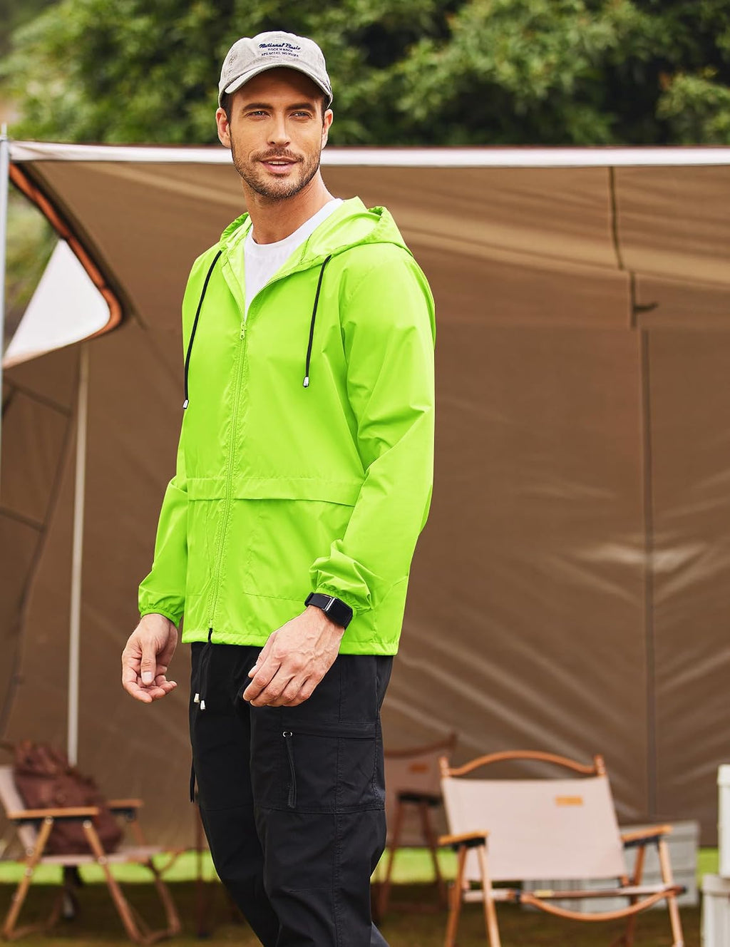COOFANDY Mens Packable Rain Jacket Lightweight Waterproof Raincoat with Hood Outdoor Rain Gear Travel Hiking Cycling