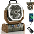Odoland 30000mAh Camping Fan with LED Lantern, Rechargeable Battery Fan | Operated Oscillating Fan with Remote & Hook, Portable Tent Fan with Timer, 4 Speeds for Outdoor Camp RV Power Outage, Brown