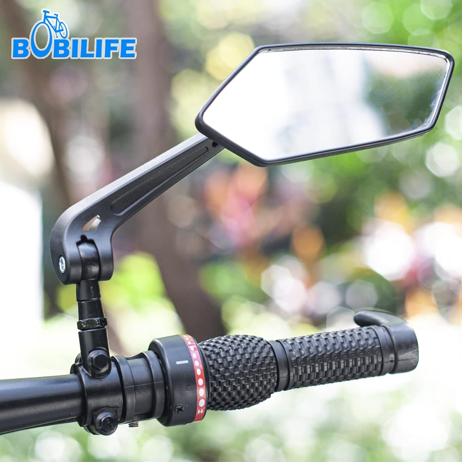 Bike Handlebar Rearview Mirror 2 Pack - Rotatable and Adjustable Wide Angle HD Safe Glass Rear View Shockproof Side Flat Mirror Universal For Bike Bicycle E-bike (BM047)
