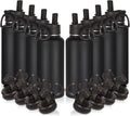 Volhoply 32oz Insulated Water Bottles Bulk 8 Pack with Straw Lid & Spout Lid,Stainless Steel Sports Water Bottle,Double Wall Vacuum Cups,Leakproof Wide Mouth Metal Flask for Hiking,Camping(Black,8)