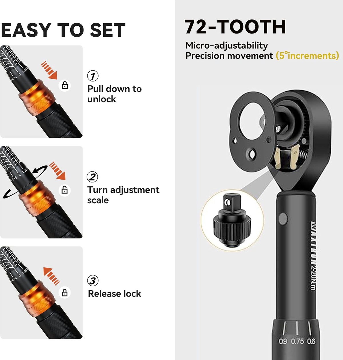 Bike Torque Wrench Set, 1/4-Inch Drive, 2-20 Nm, 35-Piece Kit