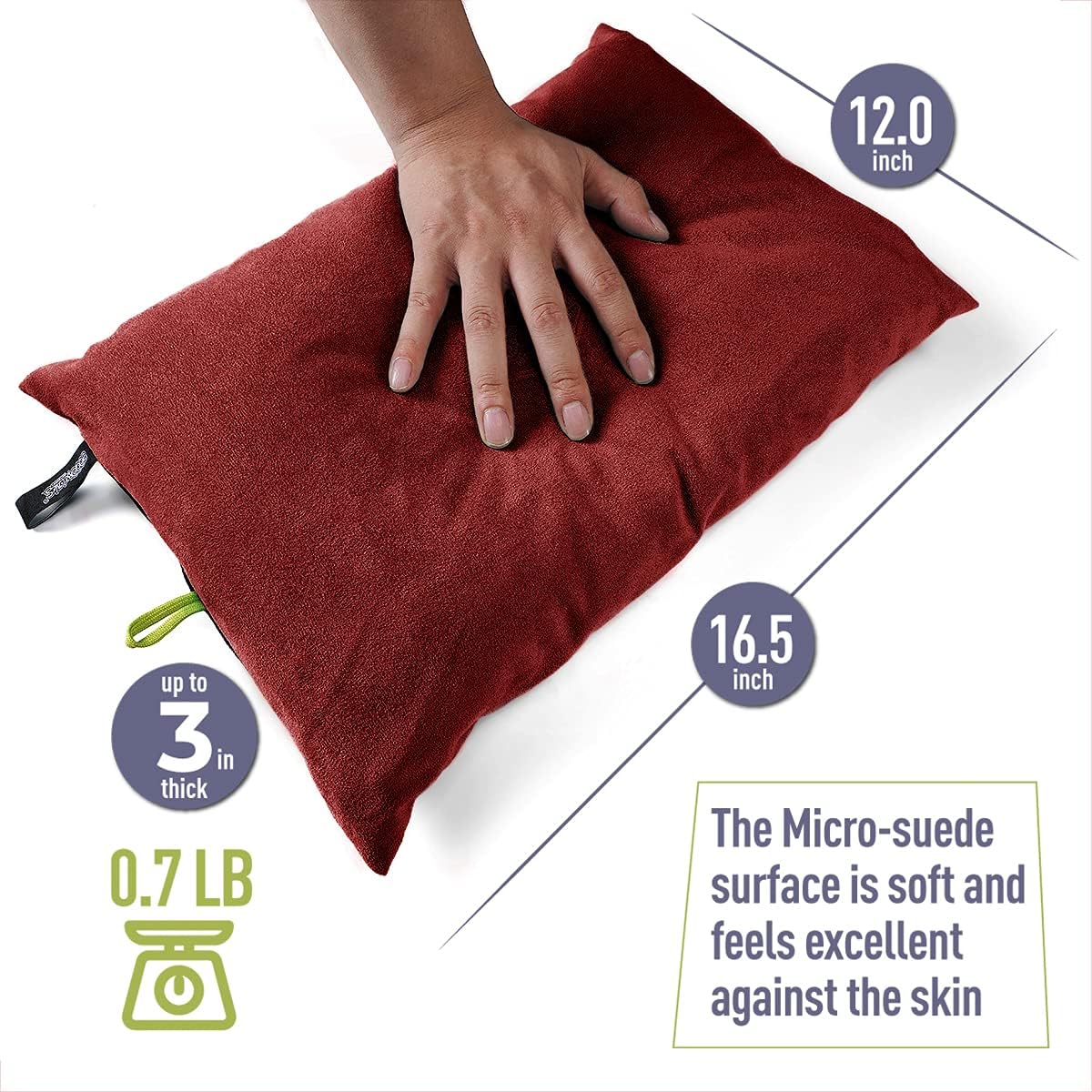 ZOOOBELIVES Down Filled Camping Pillow for Travel, Washable Soft Cover, Small Camp Cushion for Neck & Lumbar Support On-The-Go, Ultralight & Compressible for Hiking Backpacking - AlpliveS2046