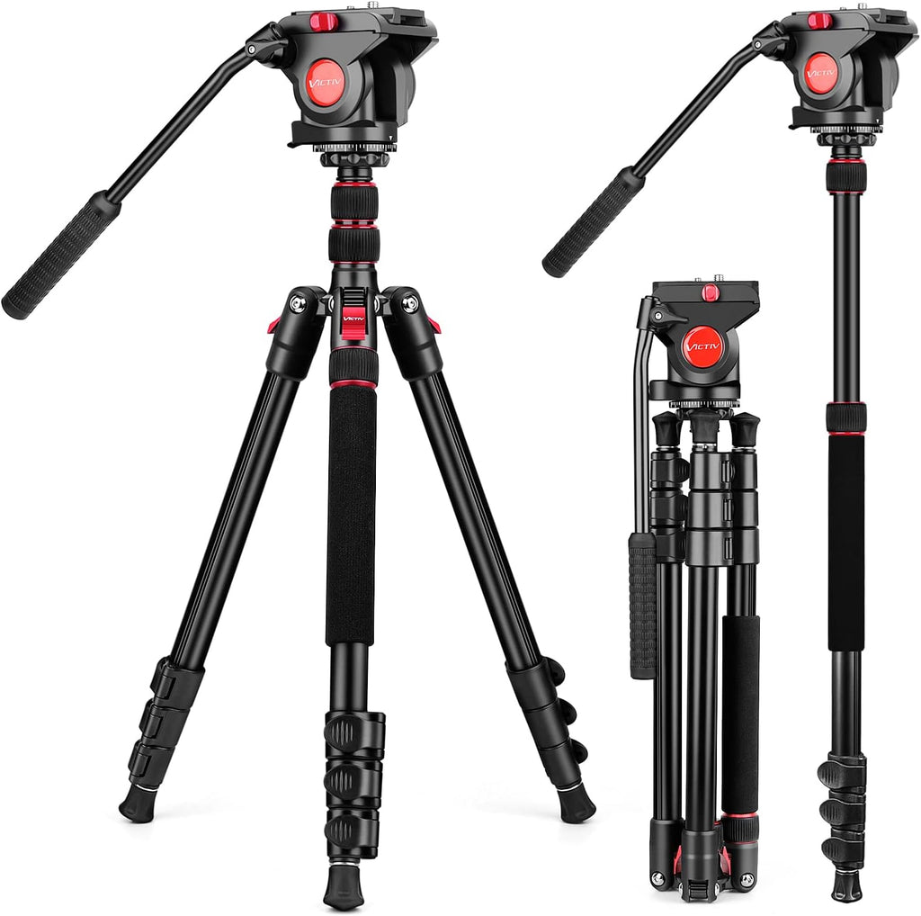 Victiv Video Tripod, 72" Heavy Duty Fluid Head Camera Tripod with Carry Bag