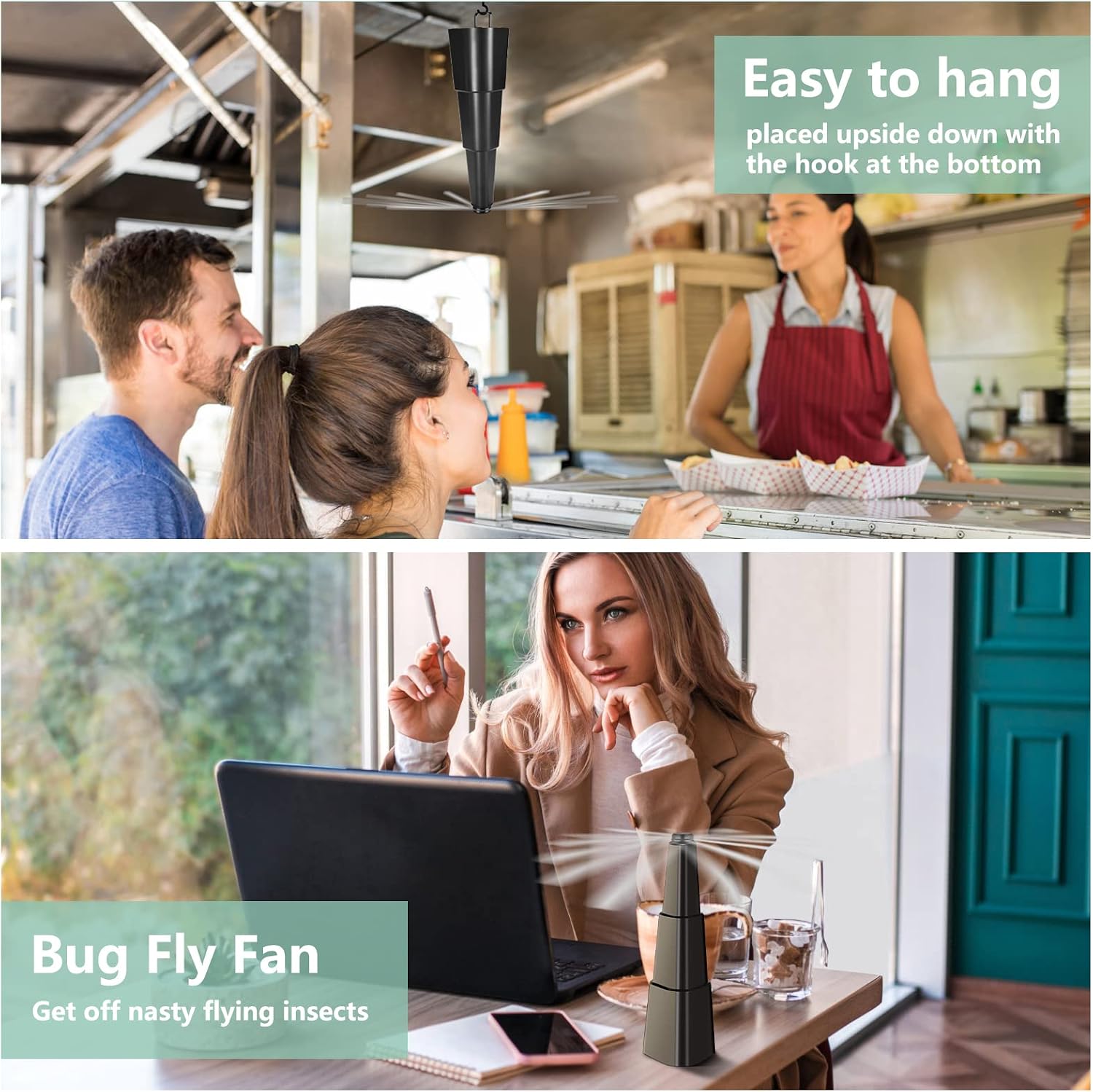 AMIAEDU Fly Fans for Tables, Fly Repellent Fan for Indoor/Outdoor, Food Fans to Keep Flies Away for Party, BBQ, Home, Picnics, Travel, Portable and Easy Use 6 Pack (Black)