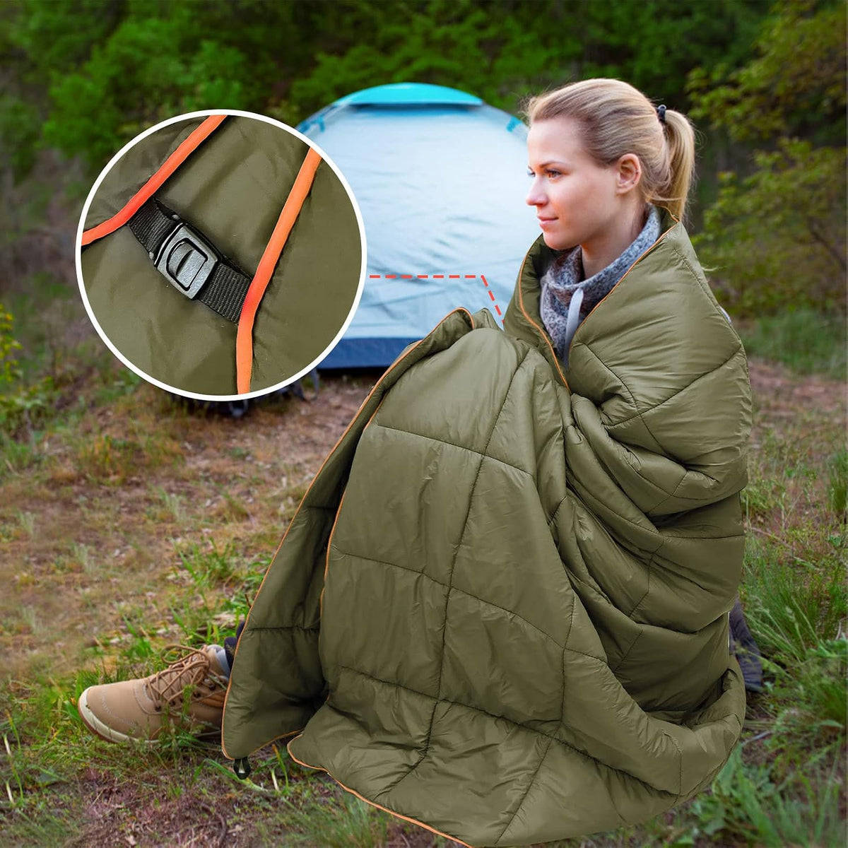 Outdoor Puffy Camping Blanket, Large Outdoor Blanket Waterproof, 55*79''