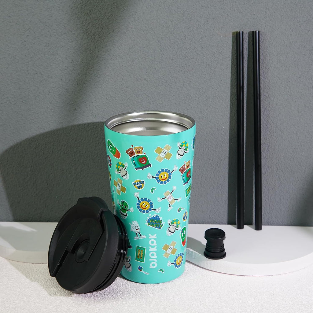BJPKPK 18 oz Coffee Tumbler with Straw, Insulated Stainless Steel Cup