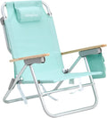 SUNNYFEEL Low Back Folding Beach Chair, Aluminum Heavy Duty Beach Chair with 5-Position, Portable Camping Chair for Adults with Wood Armrest, Lightweight Camping Chair 300lbs, Green