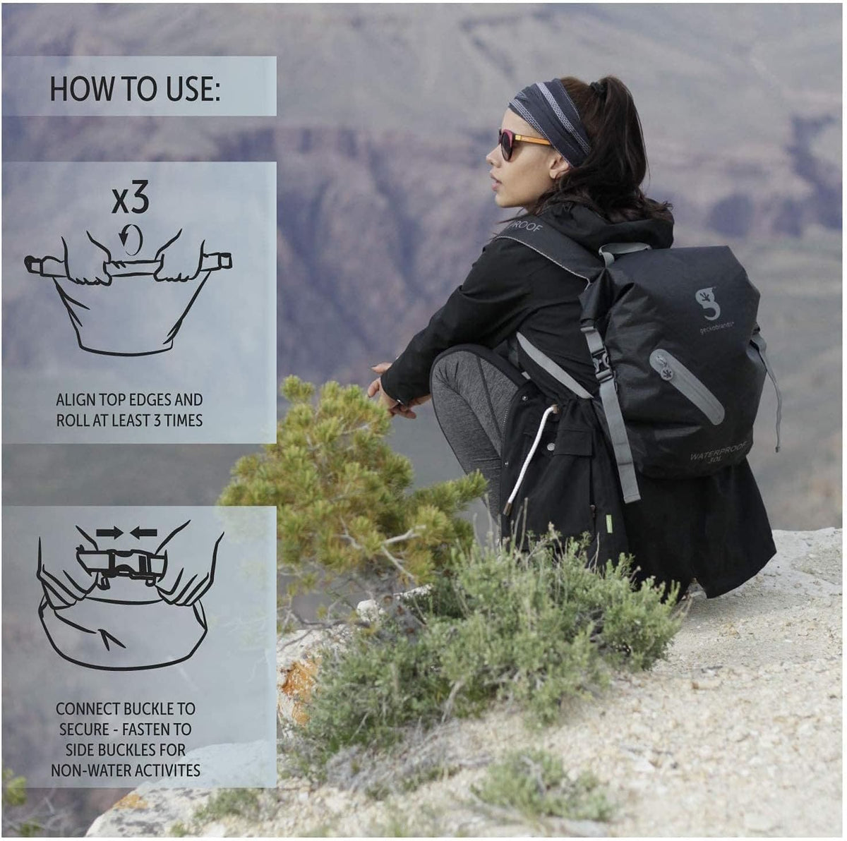 geckobrands Lightweight 30L Waterproof Backpack - Lightweight Watertight Outdoor Bag Hiking Traveling Light Water Activities