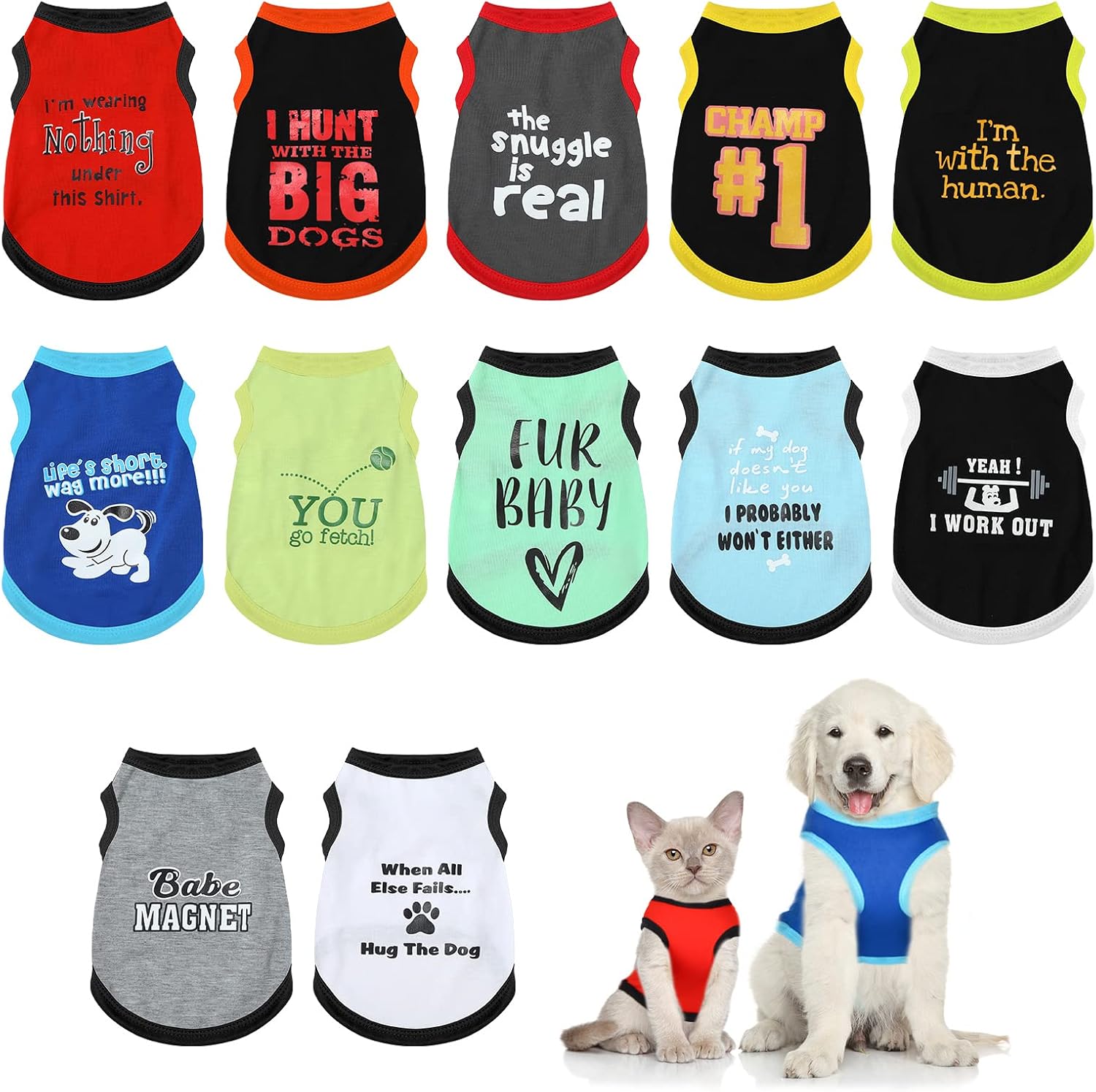 Bbto 12 Pcs Dog Shirts, Summer Printed Puppy Clothes,Medium