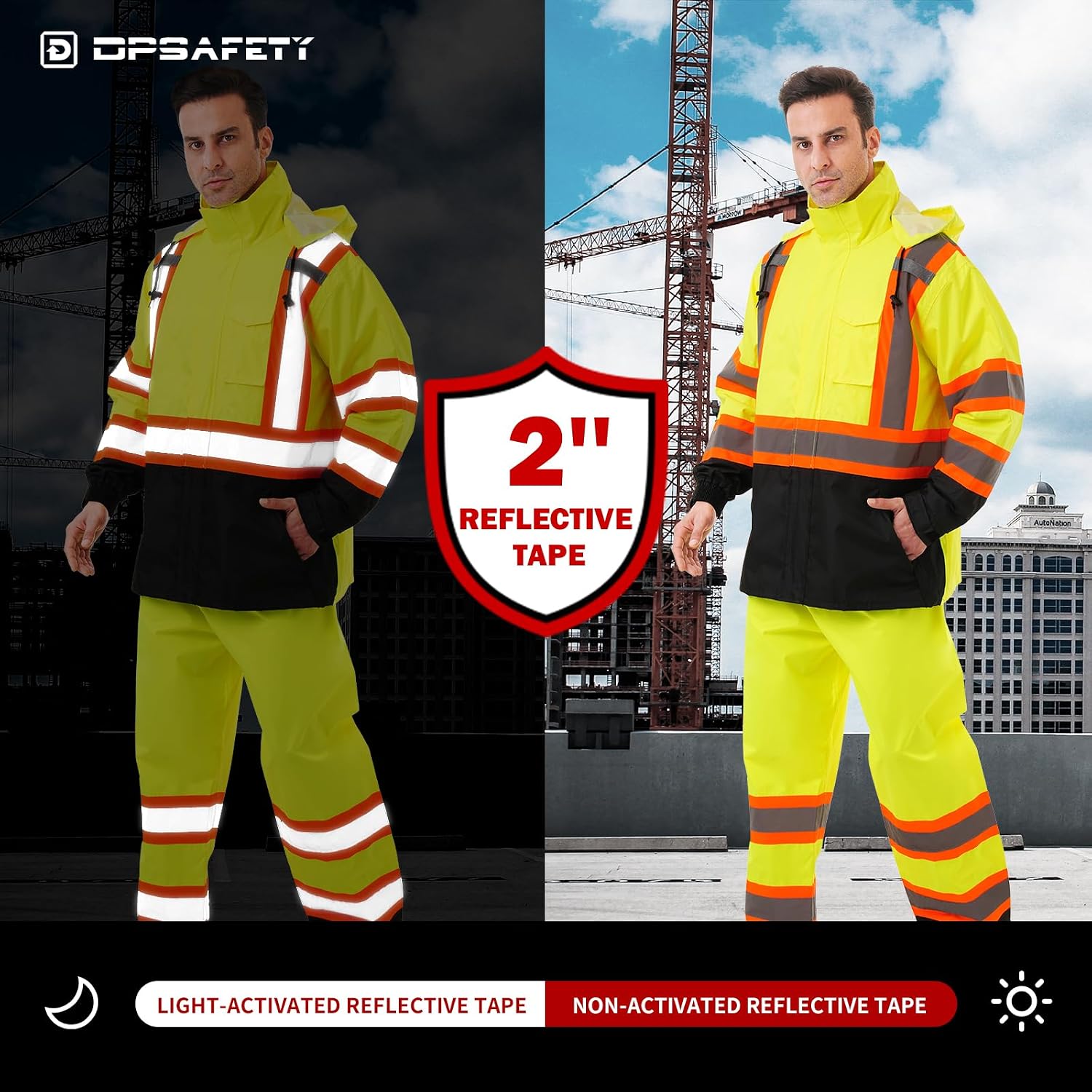 Hi Vis Safety rain Jacket，Reflective Class 3 Rain coat with Inner Mesh Lining and Pockets High Visibility Waterproof work Rain Suits for men&women（Yellow,4XL/5XL）