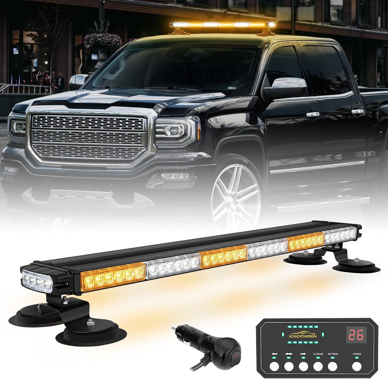 XRIDONSEN 28.4" 80 LED Roof Strobe Light Bar Amber White Warning Lights