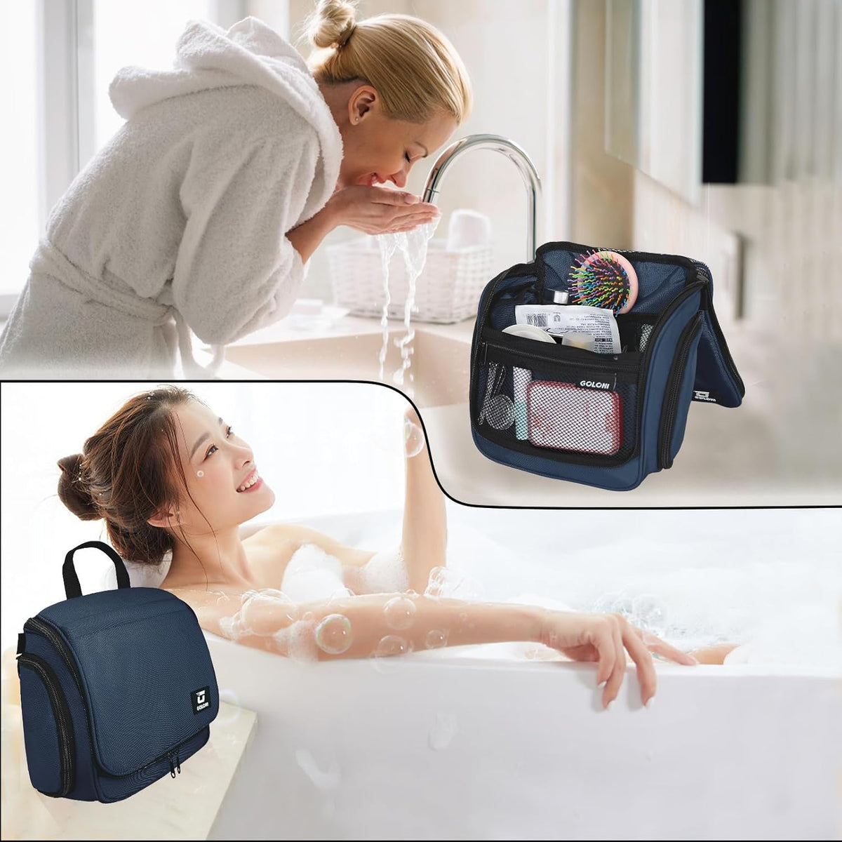 Goloni Hanging Toiletry Bag for Men Women, Water-Resistant Organizer,Blue