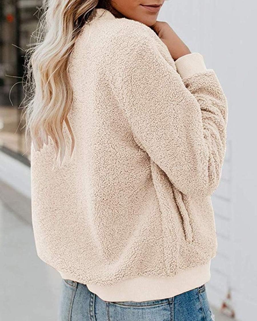 MIROL Women's Fall Fleece Bomber Jacket Trendy Sherpa Winter Coat Fuzzy Casual Long Sleeve Zip Up Loose Fit Jackets