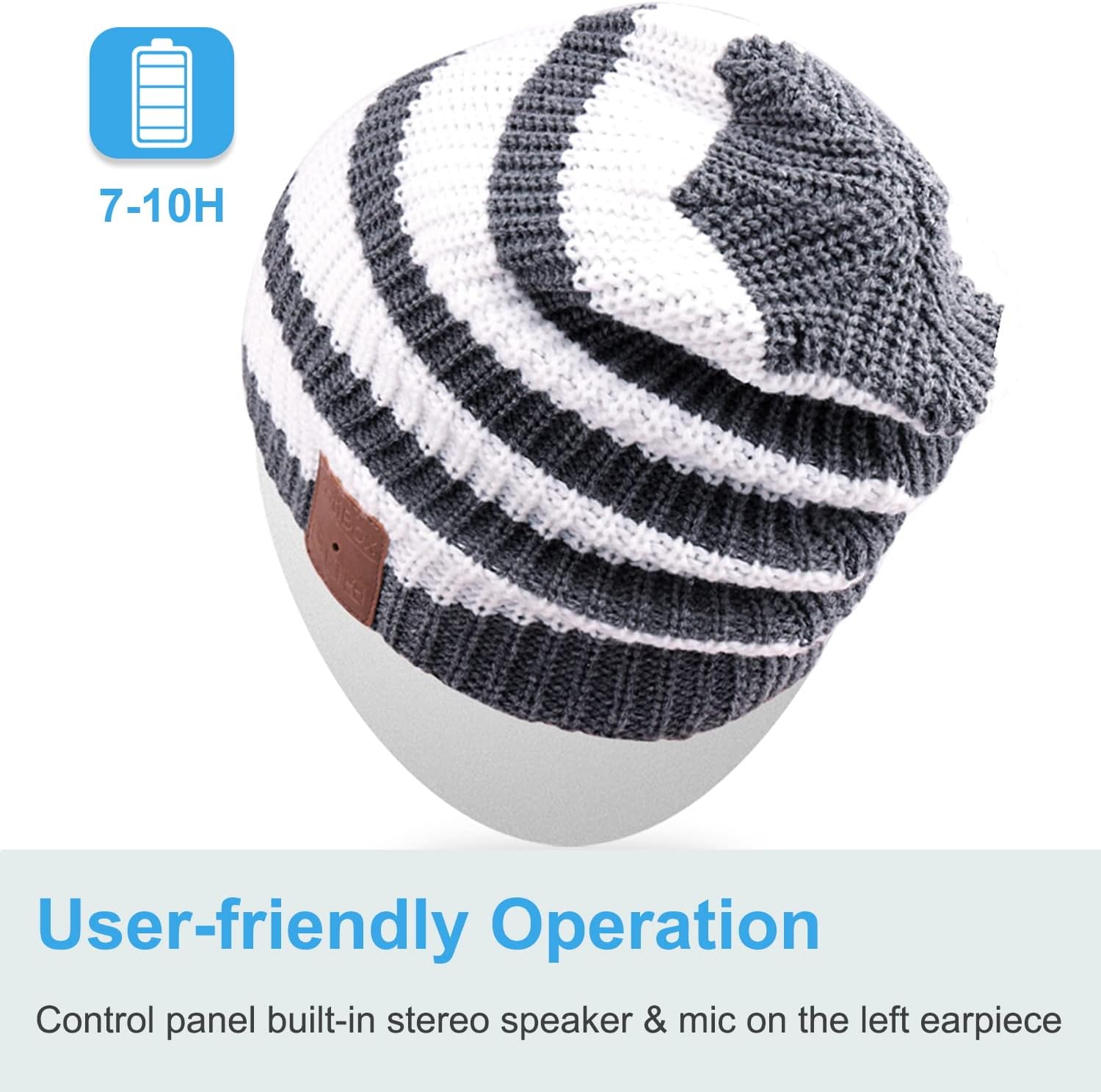 Rotibox Bluetooth Beanie Hat with Headphones for Outdoor Sports Xmas Gifts