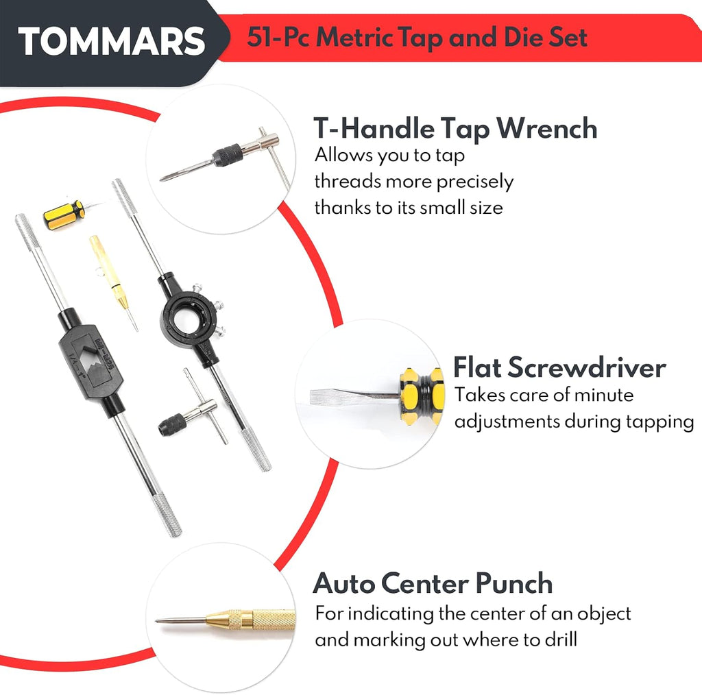 TOMMARS 51Pcs Jumbo Tap and Die Set, M6-M24 Metric Threading