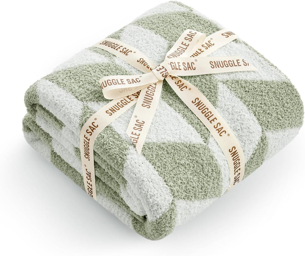 Snuggle Sac Chevron Throw Blanket for Couch, Reversible Super Soft Warm Blankets Cozy Knit Fuzzy Plush Lightweight Throws for Sofa, Bed, Camping, Green,50x60 inches